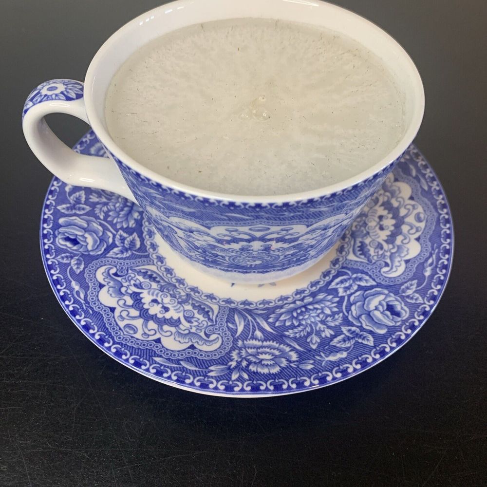 Spode Blue Room Collection Candle filled Cup and Saucer Georgian Series FLORAL